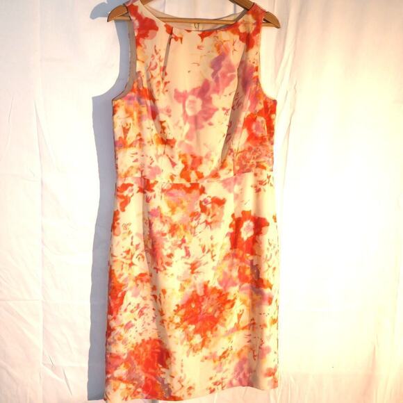 NWT Ann Taylor Sheath Summer Blossom Boat Neckline Sleeveless Sz 12 Fully Lined - Picture 1 of 16